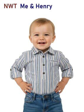 ME & HENRY Multi Color Stripe Woven Bodysuit - Size 12/18m